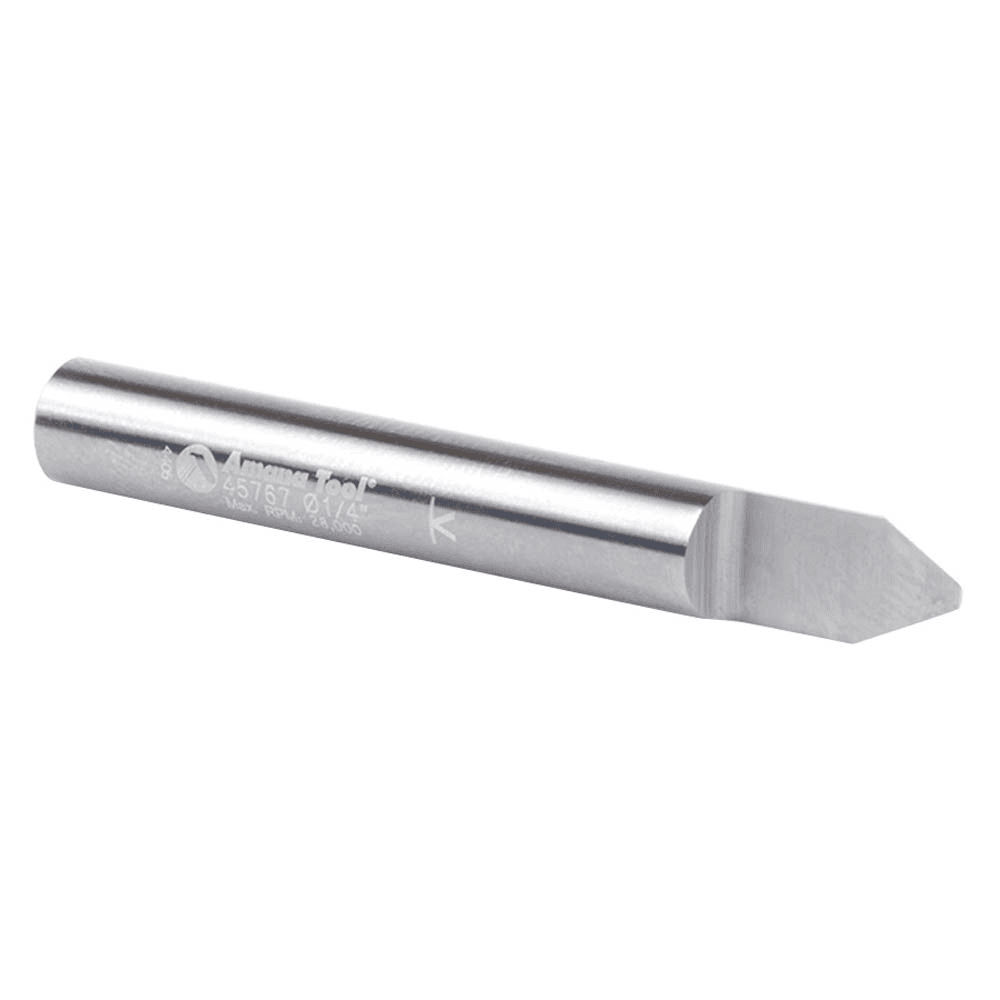 Extra-Fine Carving with Amana 2" x 0.060" Tip Signmaking Engraving Router Bit on Wood, Plastic, Aluminum, and Solid Surface Materials with 1/4" Shank