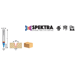 11mm x 57mm 30° Engraving Signmaking Spektra Extreme Tool Life Coated Router Bit, 6mm Shank Alt 1 - Image