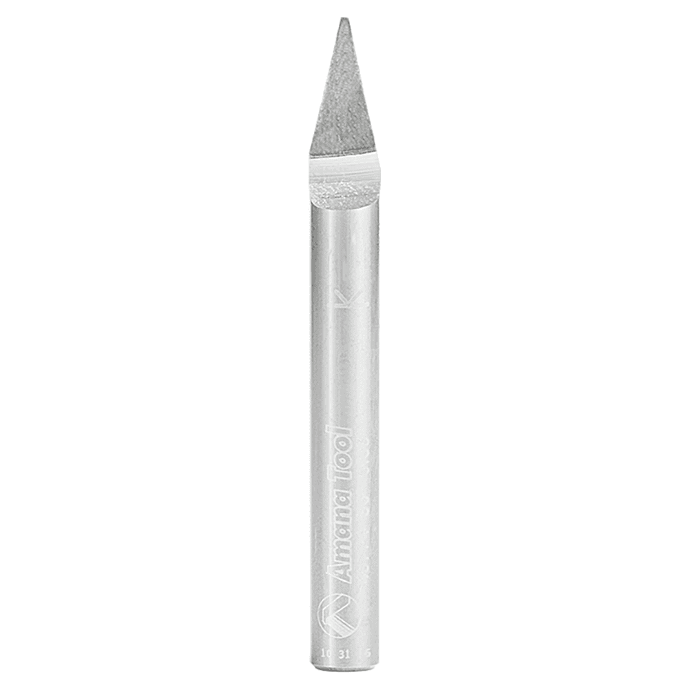 Amana 1/4" Shank Router Bit for precision carving & lettering on various materials with 0.4" cutting height