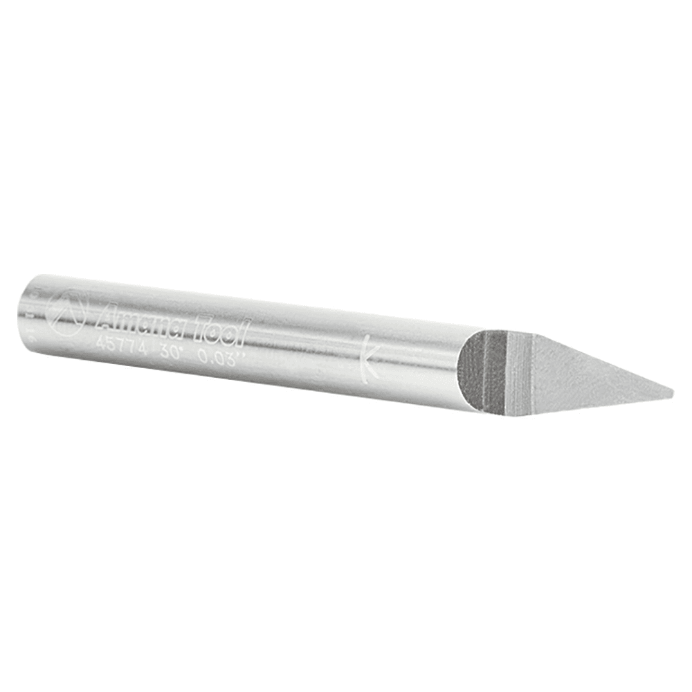 Amana Extra-fine Carving & Lettering Router Bit with 0.4" Cutting Height for wood, plastic, aluminum & solid surfaces