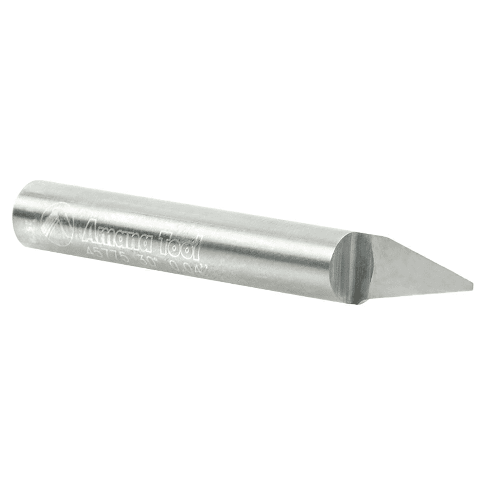 Close-up of Amana 1/4" Shank Router Bit on Plastic Surface