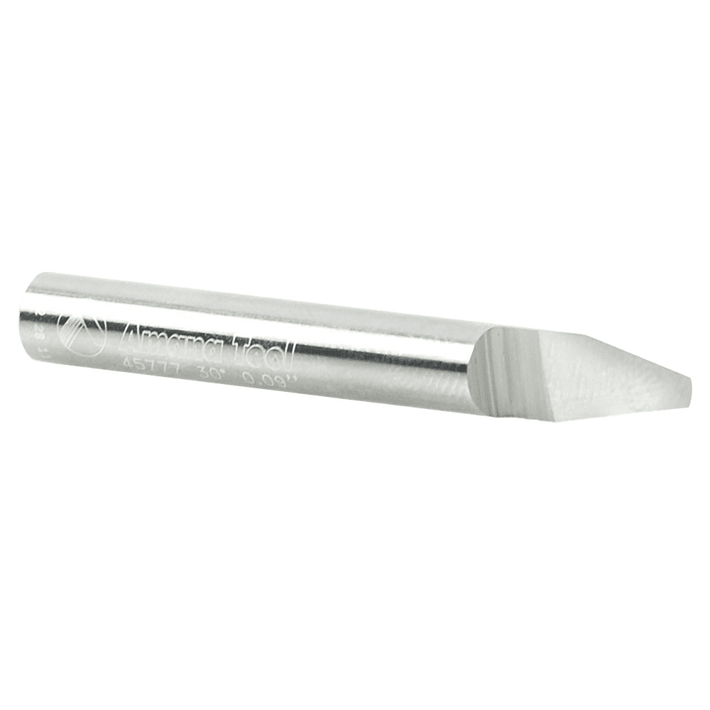 Get precise results with Amana's 2-1/4" x 0.090" Tip Signmaking Engraving Router Bit, 1/4" Shank - Cutting height of 0.29", maximum RPM 28,000.