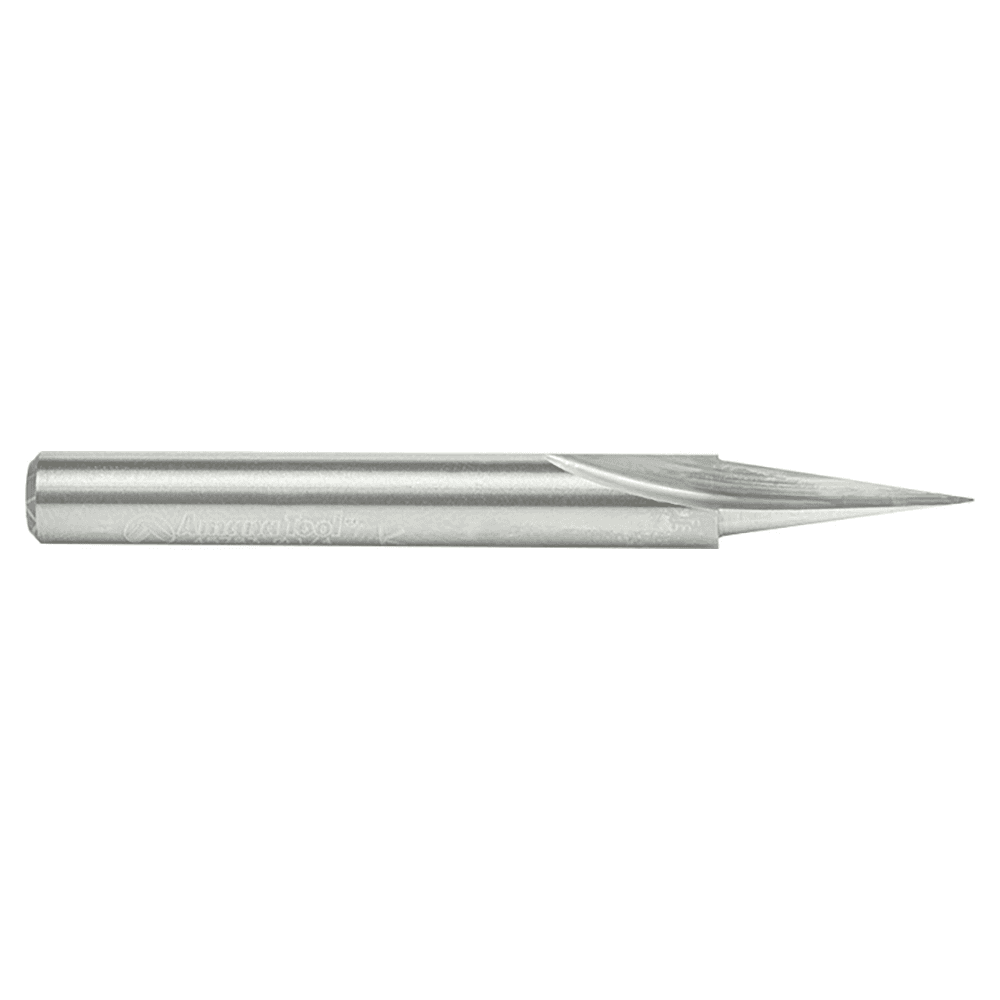 Amana 1/4" Shank Carving Liner Router Bit with 5/8" of cutting height for precision carving and lettering.