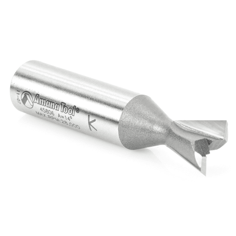 High-performance Amana 2-Flute Dovetail Bit for Half-Blind Dovetail Joints