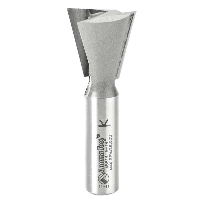 Amana 1" x 2-3/4" Dovetail Router Bit with 2-Flute and 1/2" Shank for Half-Blind Dovetail Jigs