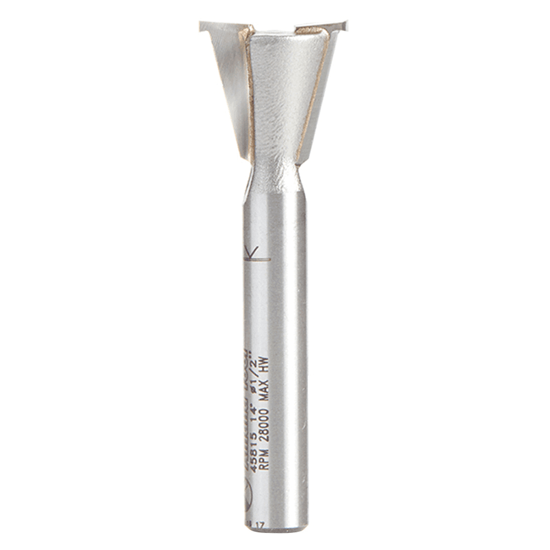 Amana 1/2" x 1-15/16" Dovetail Router Bit, 2-Flute, 1/4" Shank for Half-Blind Dovetail Jigs