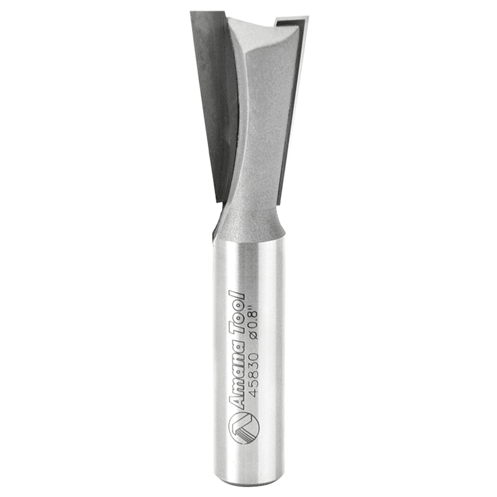 Achieve clean and precise cuts with Amana 0.8" x 3.222" Dovetail Router Bit, 2-Flute, 1/2" Shank