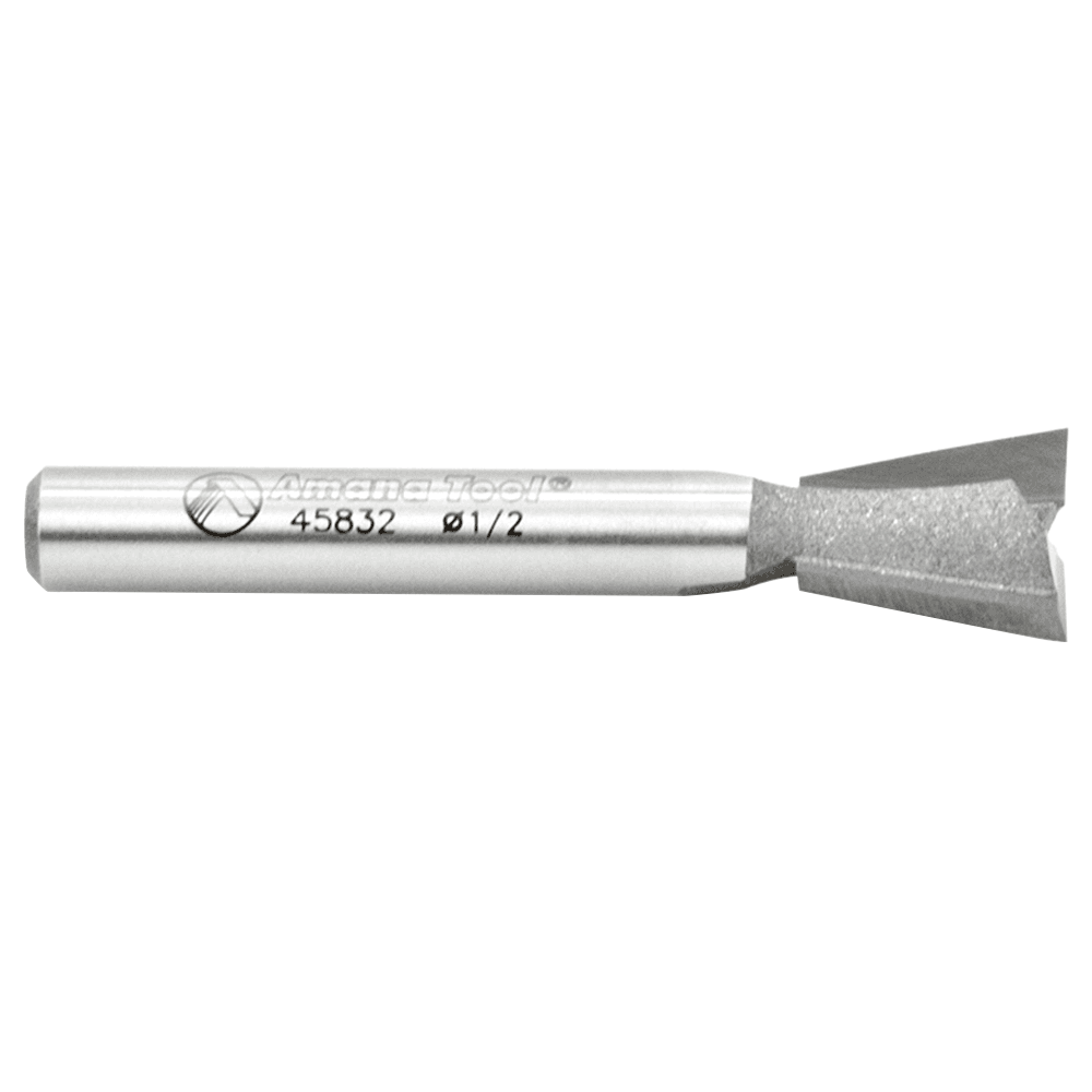 Amana 1/2" x 2" Dovetail Router Bit with 2-Flute and 1/4" Shank for Half-Blind Dovetail Jigs