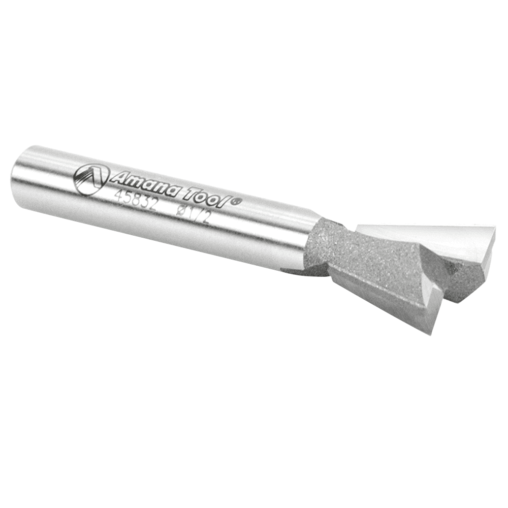 Precision-cut Amana 14&#730; dovetail bit used with Omnijig, Incra and Leigh jigs