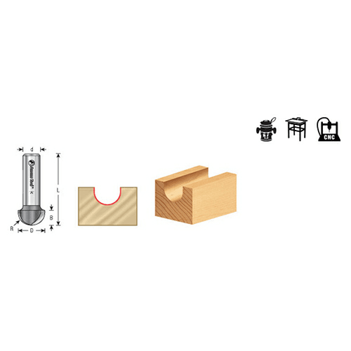 Amana Handheld Router Bit for Cutting Juice Groove in Cutting Boards with 3/32" Radius and 1-3/4" Cutting Width