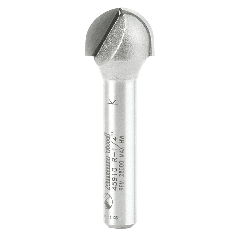 Amana 1/2" x 1-1/2" x 1/4" Radius Core Box Router Bit, 1/4" Shank for fluted moldings and millwork