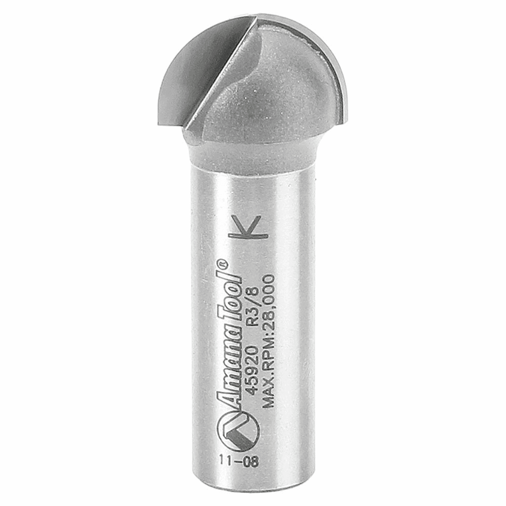 Amana 3/4" x 2" x 3/8" Radius Core Box Router Bit, 1/2" Shank for Fluted Moldings and Millwork