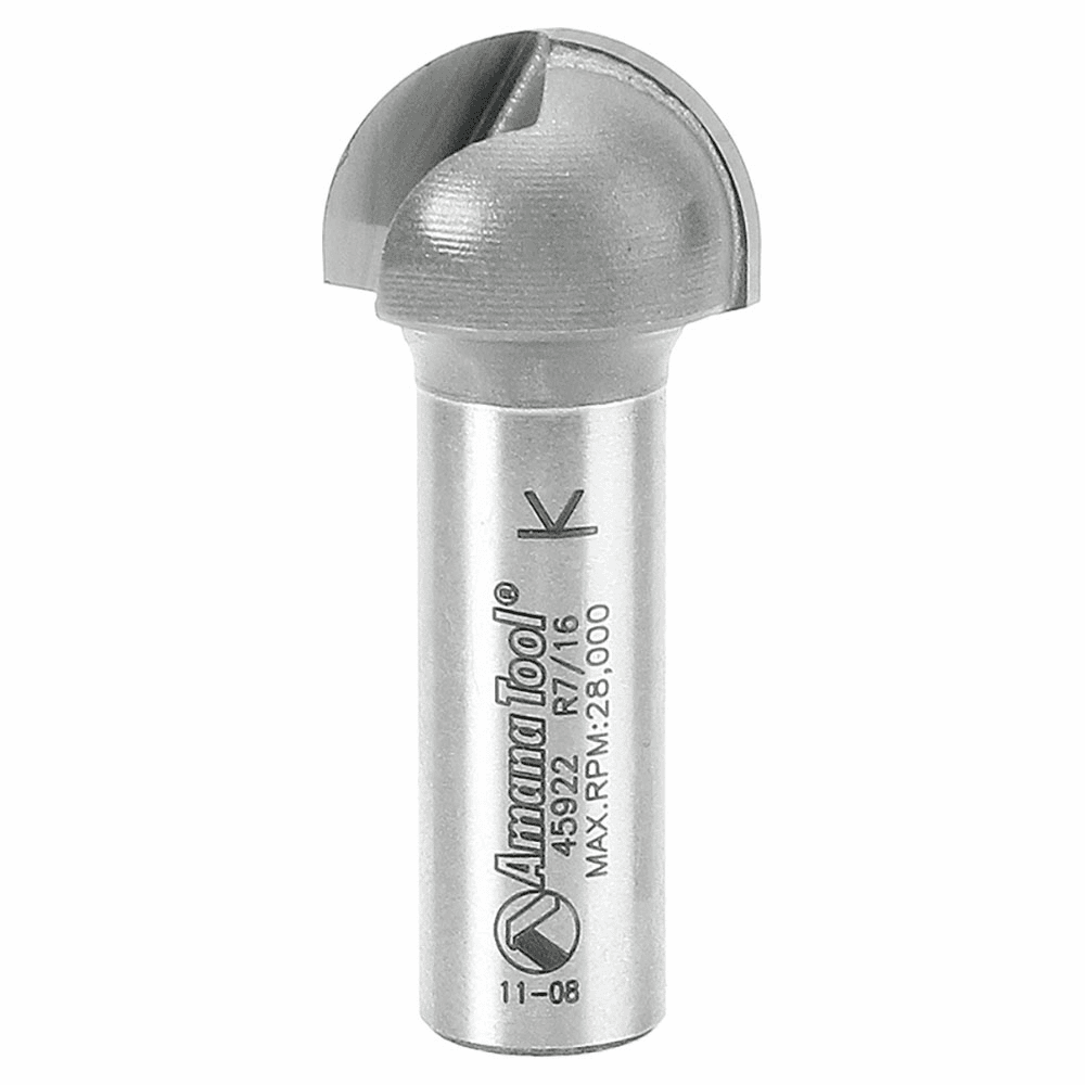 Amana 7/8" x 2-1/4" x 7/16" Radius Core Box Router Bit - Cut Half-Round Grooves for Fluted Moldings, Columns, Millwork and Signs