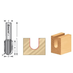 Close-up of Amana 1/2" Shank Core Box Router Bit cutting MDF