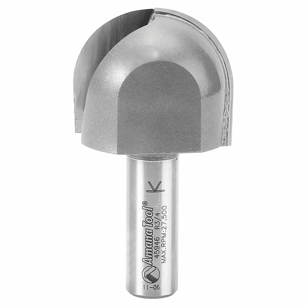 Amana 1-1/2" x 2-3/4" x 3/4" Radius Core Box Extra Deep Router Bit, 1/2" Shank for CNC machines