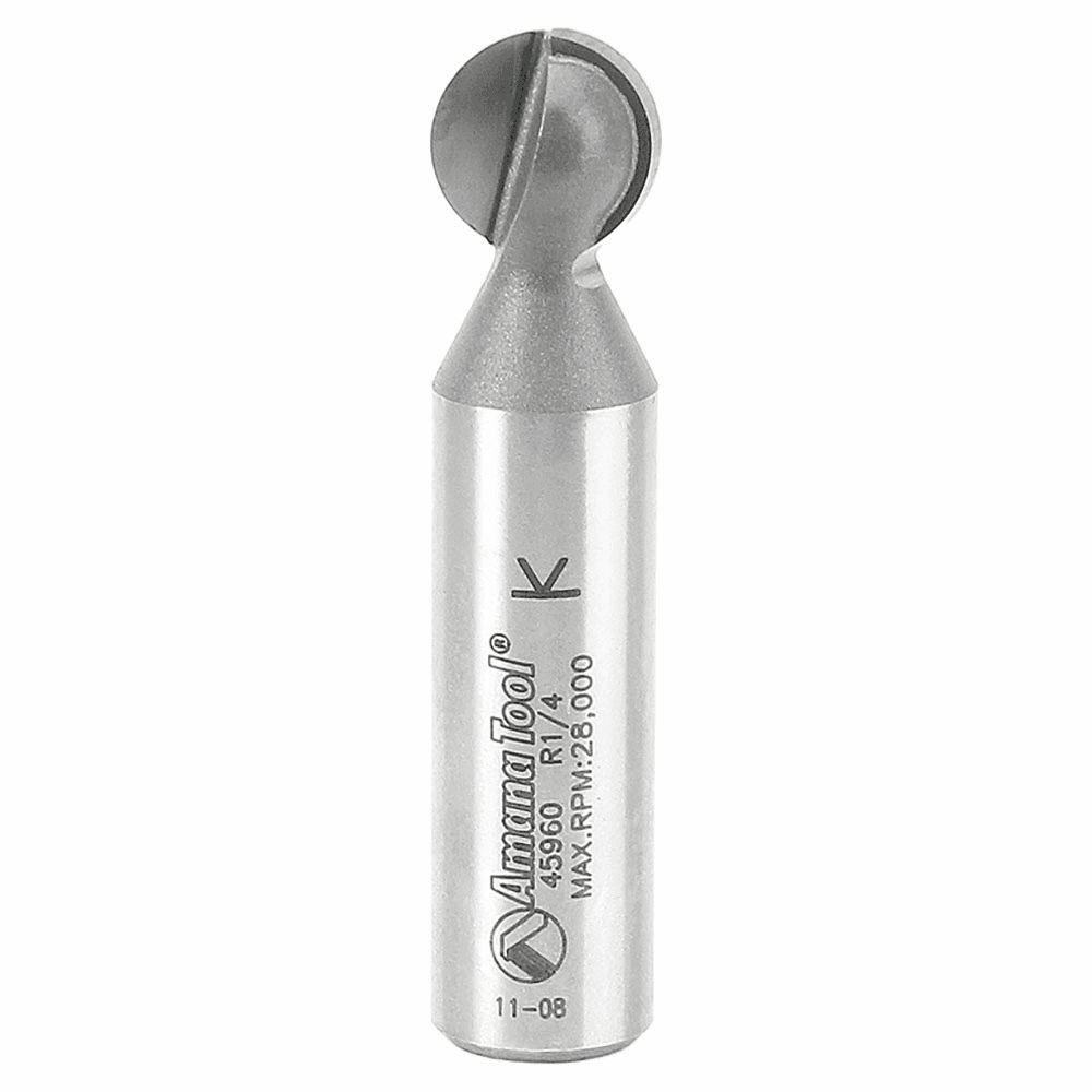 Amana 1/2" x 2-1/4" x 1/4" Radius Ball End Router Bit, 1/2" Shank - Cut Channels for Pipes or Cables