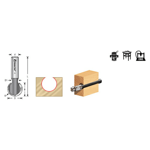 Reduce Stress on Bit with Initial Groove - Amana 1/2" Radius Ball End Router Bit