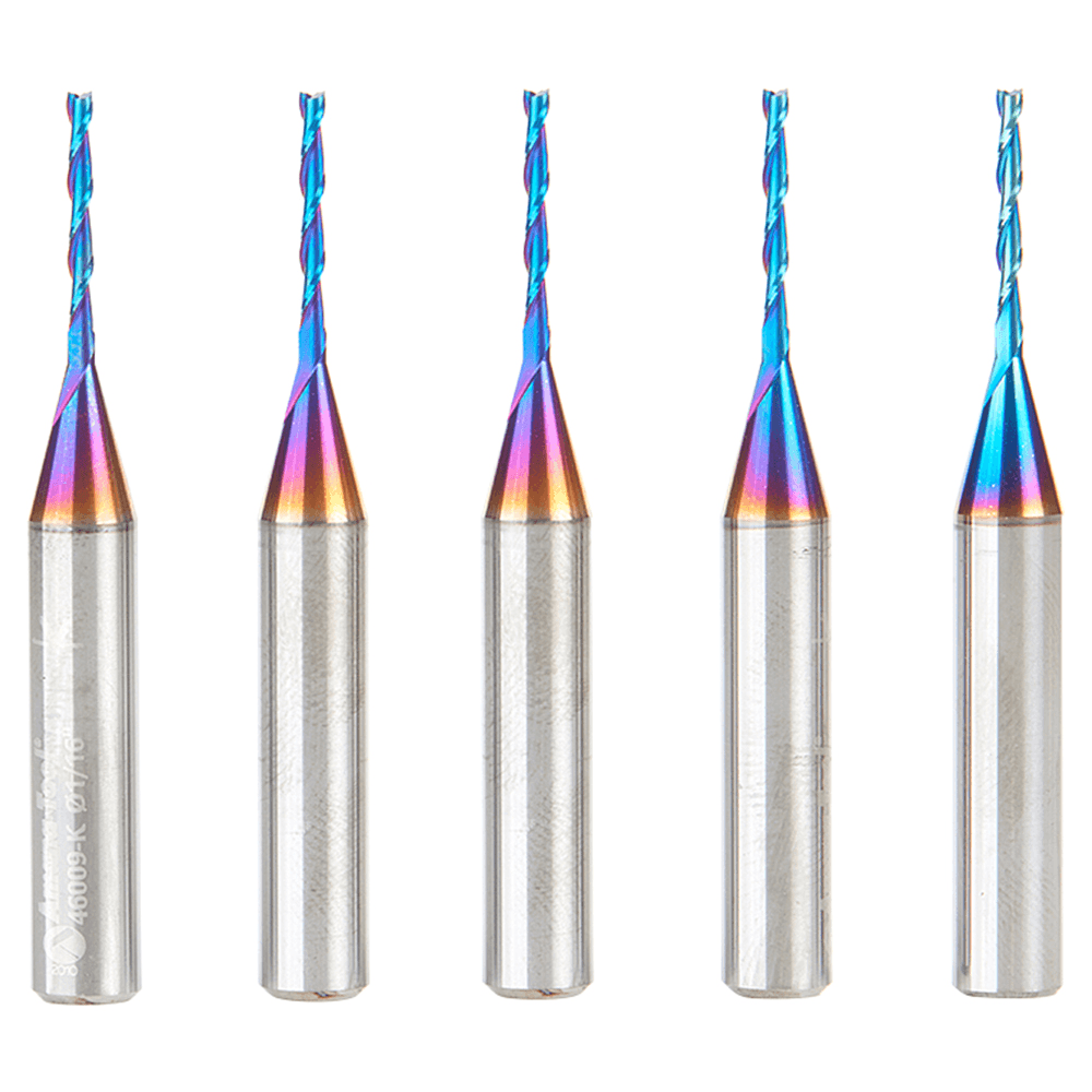 1/16" x 2 Up-Cut Spektra Extreme Tool Life Coated Spiral Plunge Bit, 2-Flute, 1/4" Shank (5/Pack) Alt 1 - Image