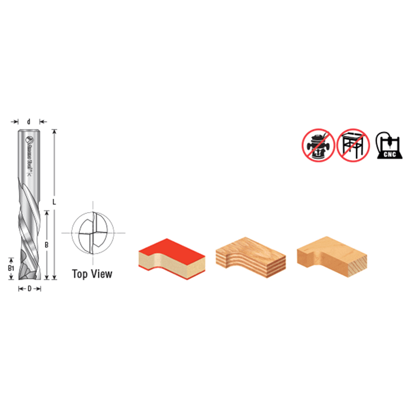 1/4" Dia x 1" CNC Solid Carbide Compression Spiral Bit, 2 Flute, 1/4" Shank Alt 1 - Image