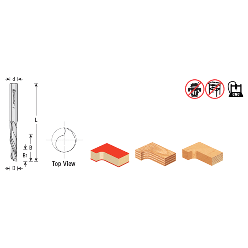 3/8" Dia x 1-1/8" CNC Solid Carbide Compression Spiral Bit, 1 Flute, 3/8" Shank Alt 1 - Image