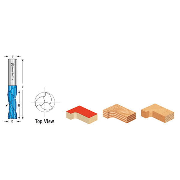 1/4" x 2-1/2" Down-Cut Spektra Extreme Tool Life Coated Spiral Plunge Bit, 3-Flute, 1/4" Shank Main - Image