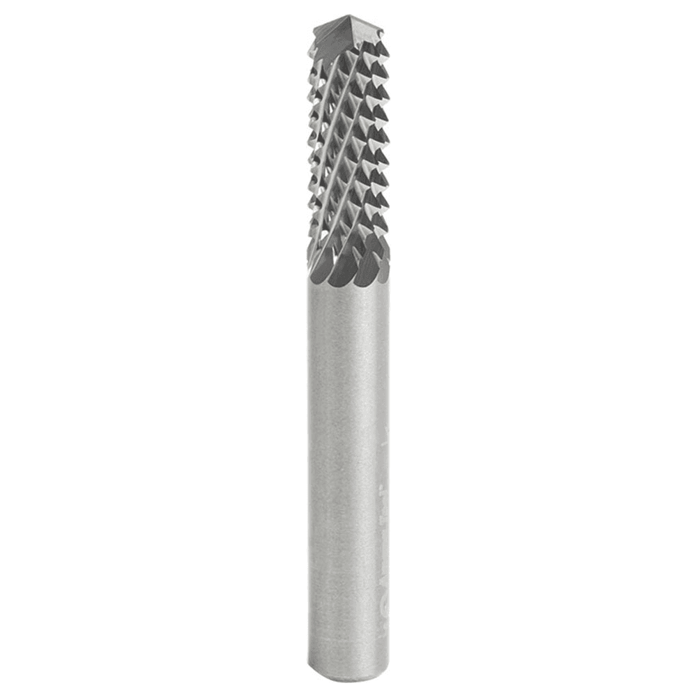 Amana 1/4" x 2" Fiberglass/Composite Cutting Medium Burr Router Bit with 135&#730; Drill Point