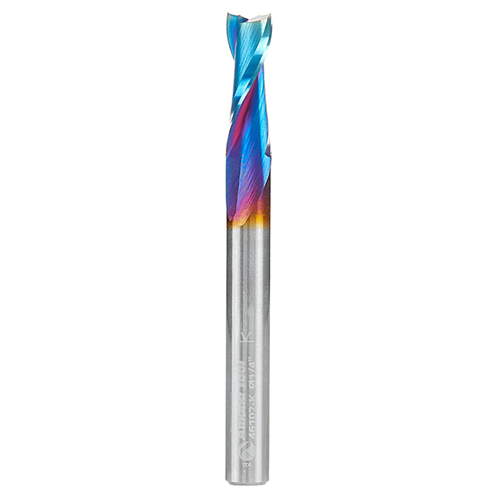 2-flute, 1/4" shank for deeper penetration with less tool stress. Great for mortising.