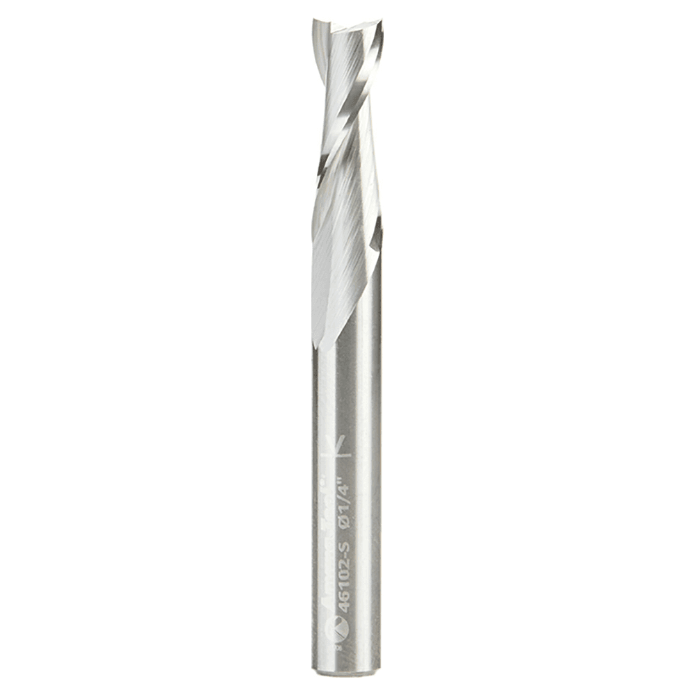 Amana 1/4" shank plunge bit for deeper penetration with less stress.