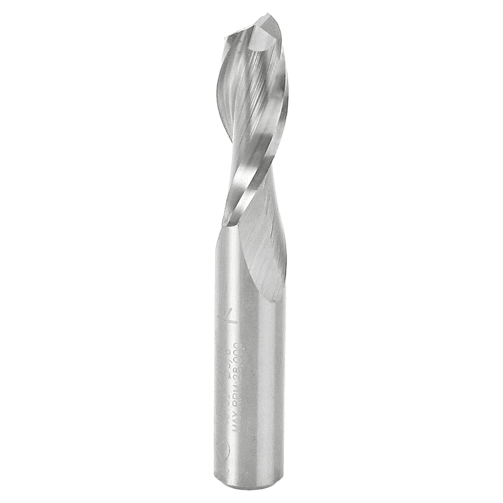 Amana 2-Flute Spiral Plunge Bit with Up-Cut Shearing Action and Increased Clearance Geometry