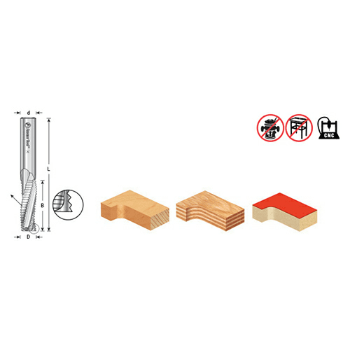 Amana Spiral Router Bit with Unique Chip Breaker Design & Wavy Striated Finish for Wood, Veneered Plywood, and Laminate Cutting