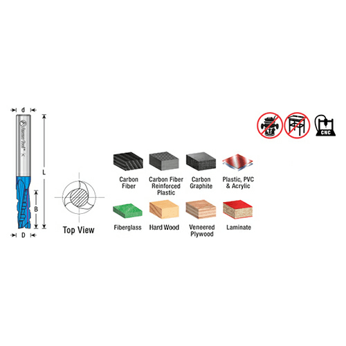 1/2" x 3-1/2" Spektra Up-Cut Phenolic/Resin/Composite Spiral Router Bit with Chipbreaker, 3-Flute, 1/2" Shank - Alt Image 2