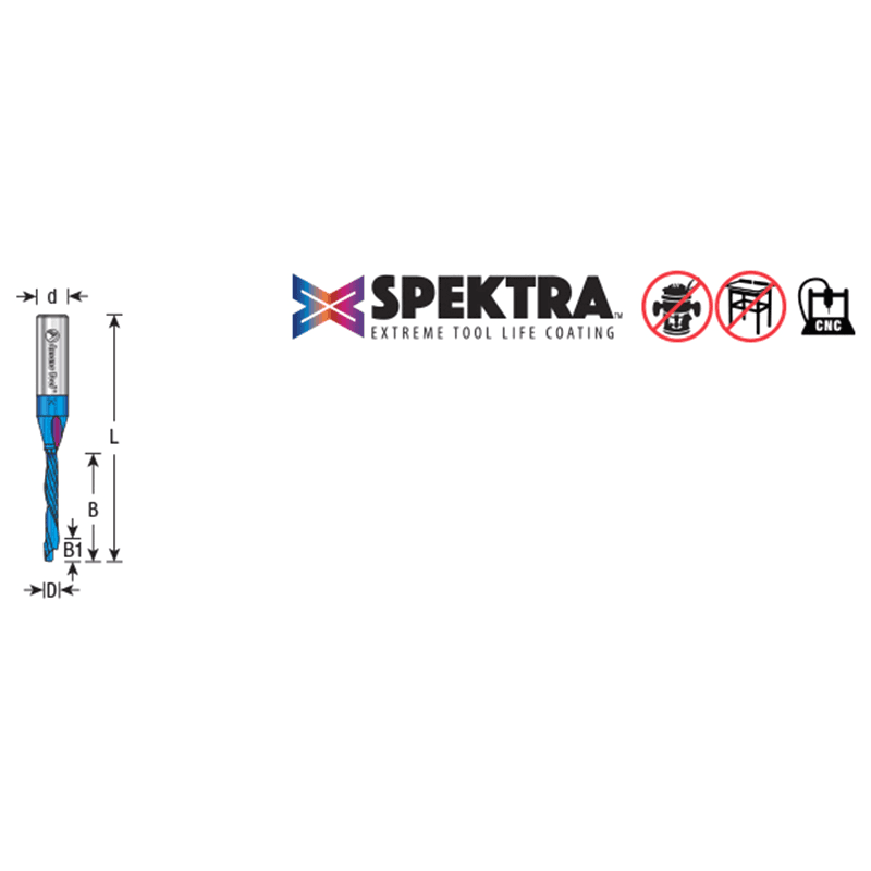 1/8" Dia x 7/8" CNC Solid Carbide Spektra Extreme Tool Life Coated 'O' Compression Spiral Bit, 1 Flute, 1/4" Shank Alt 1 - Image