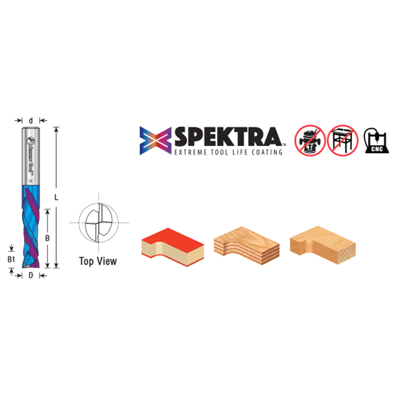 3/8" x 1-1/4" 5-Piece CNC Solid Carbide Spektra Extreme Tool Life Coated Compression Spiral Bit, 3/8" Shank Alt 1 - Image