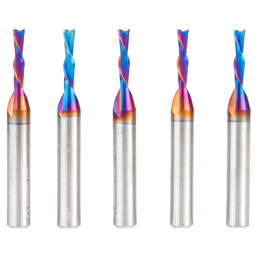 1/8" x 2 Down-Cut Spektra Extreme Tool Life Coated Spiral Plunge Bit, 2-Flute, 1/4" Shank (5/Pack) Alt 1 - Image