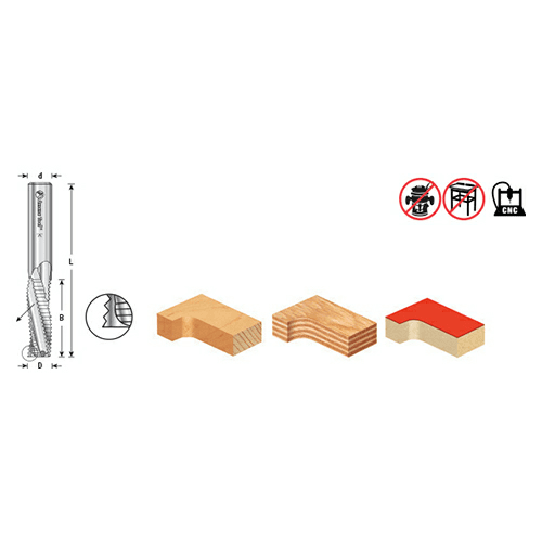 3/8" x 3" Down-Cut Roughing Spiral Chipbreaker Router Bit, 3-Flute, 3/8" Shank - Alt Image 2