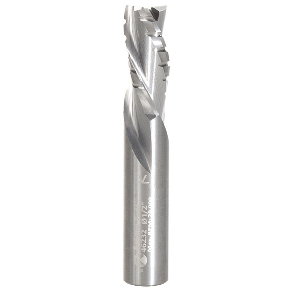 1/2" x 3" Down-Cut Roughing/Finishing Spiral Router Bit with Chipbreaker, 3-Flute, 1/2" Shank - Main Image