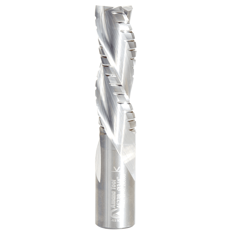 3/4" x 4" Down-Cut Roughing/Finishing Spiral Router Bit with Chipbreaker, 3-Flute, 3/4" Shank - Main Image