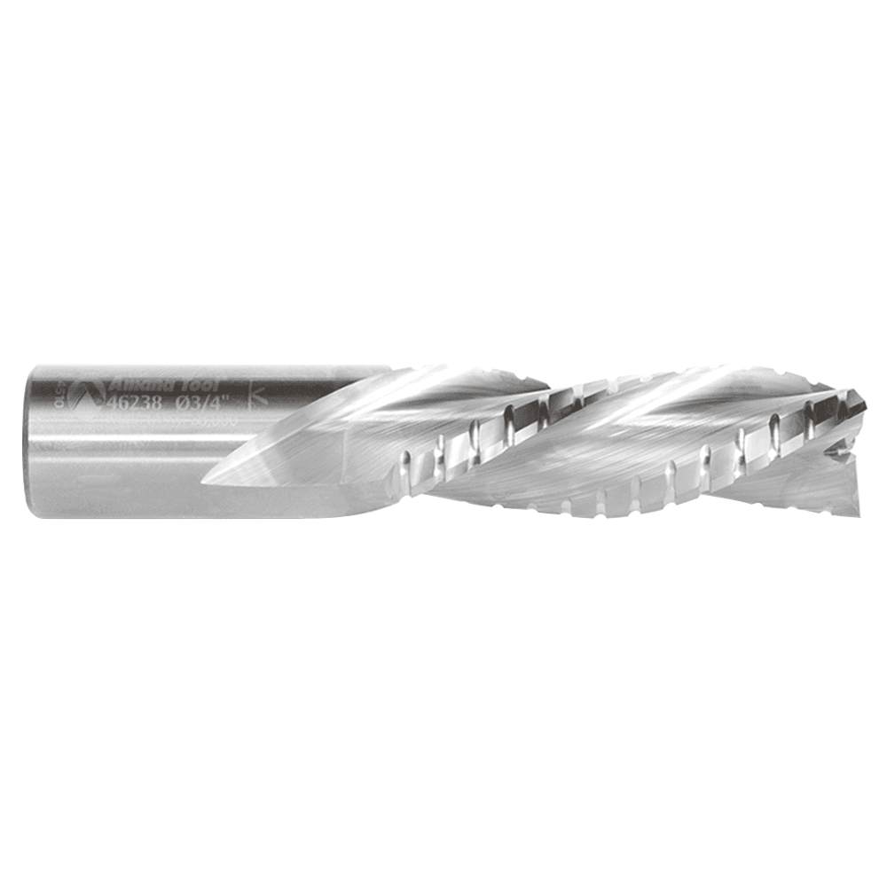 3/4" x 4" Down-Cut Roughing/Finishing Spiral Router Bit with Chipbreaker, 3-Flute, 3/4" Shank - Alt Image 1