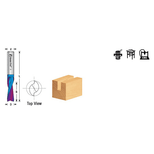 1/4" x 2-1/2" Up-Cut Spektra Extreme Tool Life Coated Spiral Plunge Bit for Solid Wood, 2-Flute, 1/4" Shank - Alt Image 2