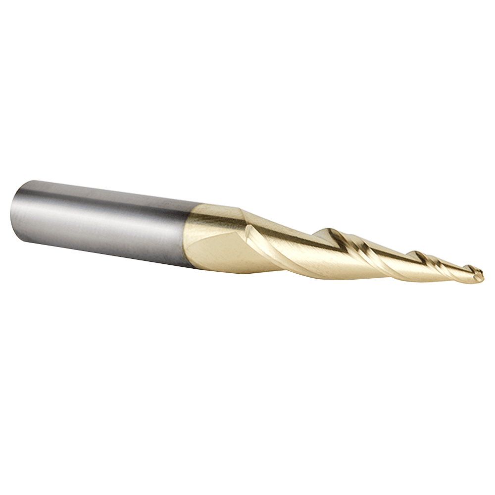 1/16" x 2-1/4" 2D/3D Carving Tapered Ball Tip Up-Cut ZrN Coated Spiral Router Bit, 2-Flute, 1/4" Shank - Alt Image 1