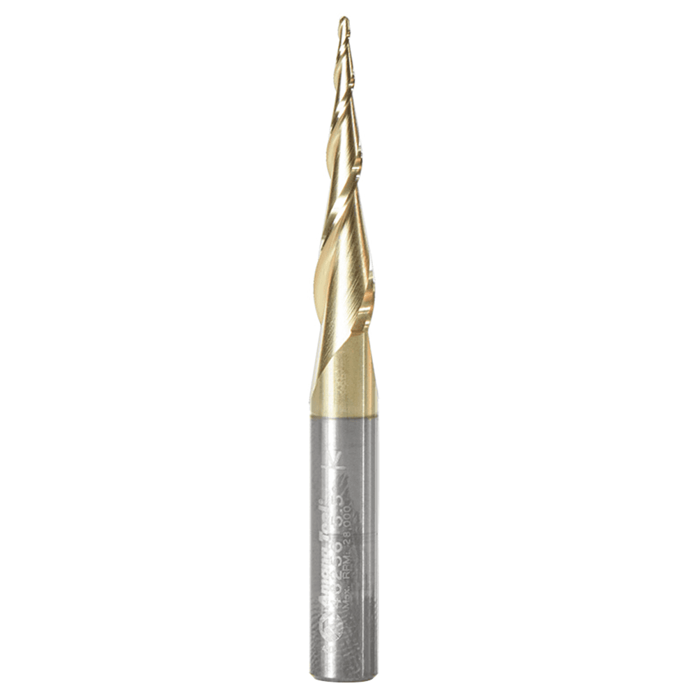 1mm x 2-23/64" 2D/3D Carving Tapered Ball Tip Up-Cut Spiral Router Bit, 2-Flute, 1/4" Shank - Main Image