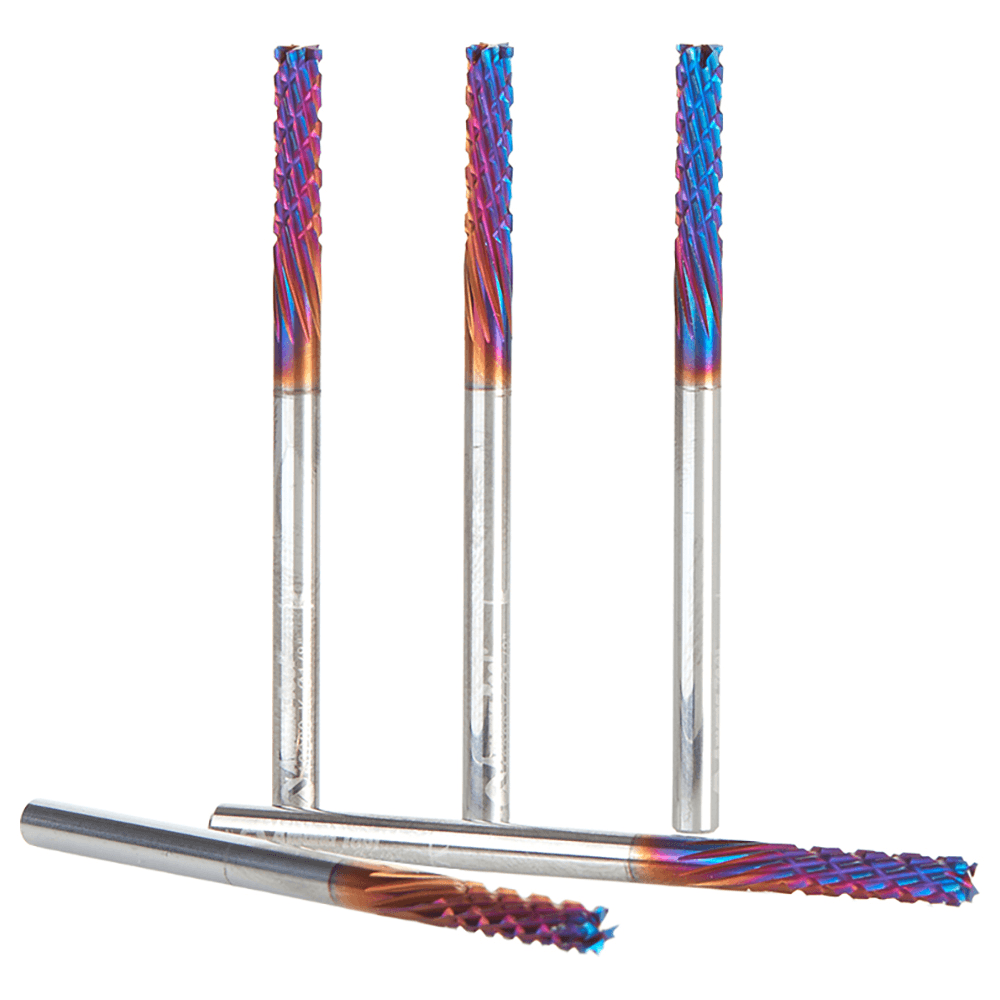 1/8" x 2mm 5-Piece Solid Carbide CNC Spektra Extreme Tool Life Coated Down-Cut Spiral Router Bit, 10-Flute, 1/8" Shank Alt 2 - Image