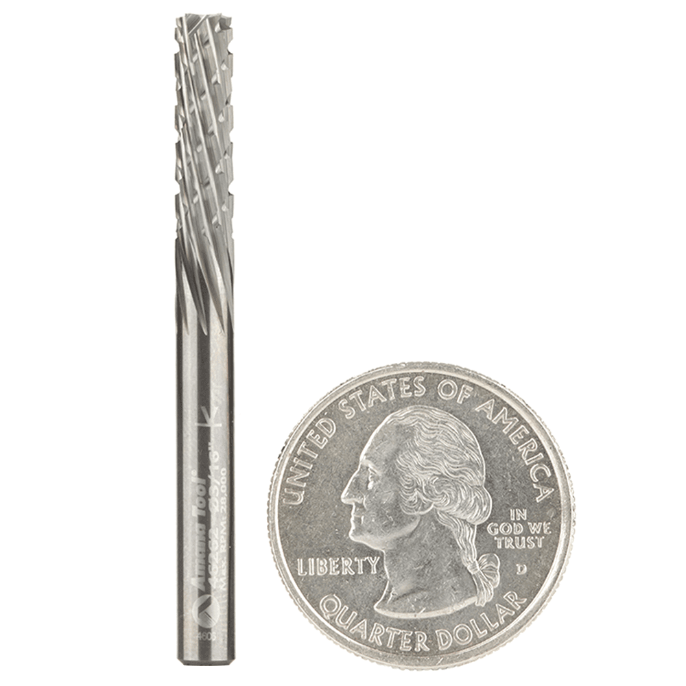 3/16" x 2" CNC Down-Cut Carbon Graphite/Fiber Panel Cutting Spiral Router Bit, 1-Flute, 3/16" Shank - Alt Image 2
