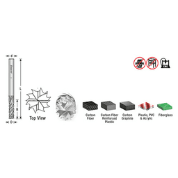 1/4" x 3" CNC Down-Cut Carbon Graphite/Fiber Panel Cutting Spiral Router Bit, 1-Flute, 1/4" Shank, 3/4" Cutting Height - Alt Image 2