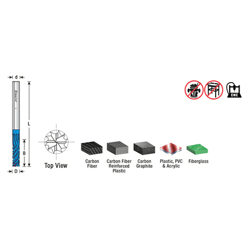 1/4" x 3" Down-Cut Spektra Carbon Graphite/Fiber Panel Cutting Spiral Router Bit, 1-Flute, 1/4" Shank - Alt Image 2