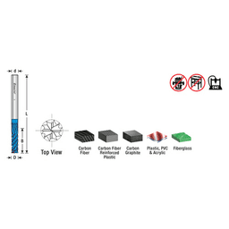 1/4" x 3" Down-Cut Spektra Carbon Graphite/Fiber Panel Cutting Spiral Router Bit, 1-Flute, 1/4" Shank - Alt Image 2