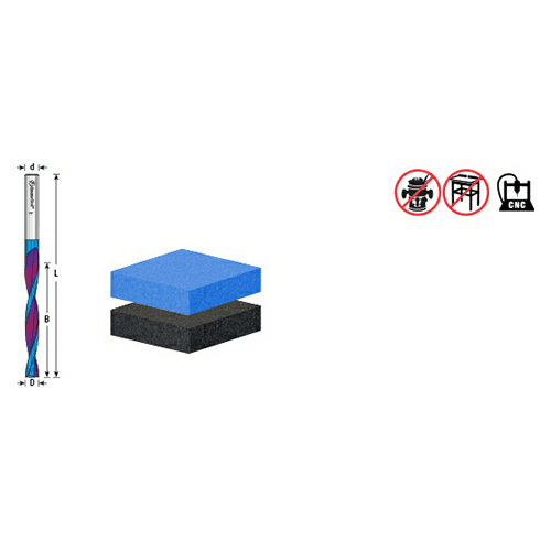 1/4" x 4" Up-Cut Spektra Foam Cutting Square End Spiral Router Bit, 2-Flute, 1/4" Shank - Alt Image 2