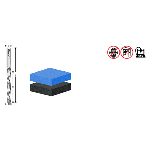 3/8" x 7" CNC Up-Cut Foam Cutting Square End Spiral Router Bit, 2-Flute, 3/8" Shank - Alt Image 2