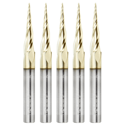 1/32" x 3" CNC 2D/3D Carving Tapered Ball Tip Up-Cut ZrN Coated Spiral Router Bit, 3-Flute, 1/4" Shank (5 Pack) - Main Image