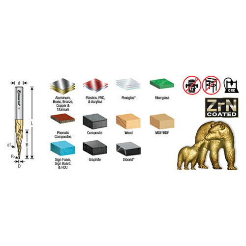 1/32" x 3" CNC 2D/3D Carving Tapered Ball Tip Up-Cut ZrN Coated Spiral Router Bit, 3-Flute, 1/4" Shank (5 Pack) - Alt Image 3